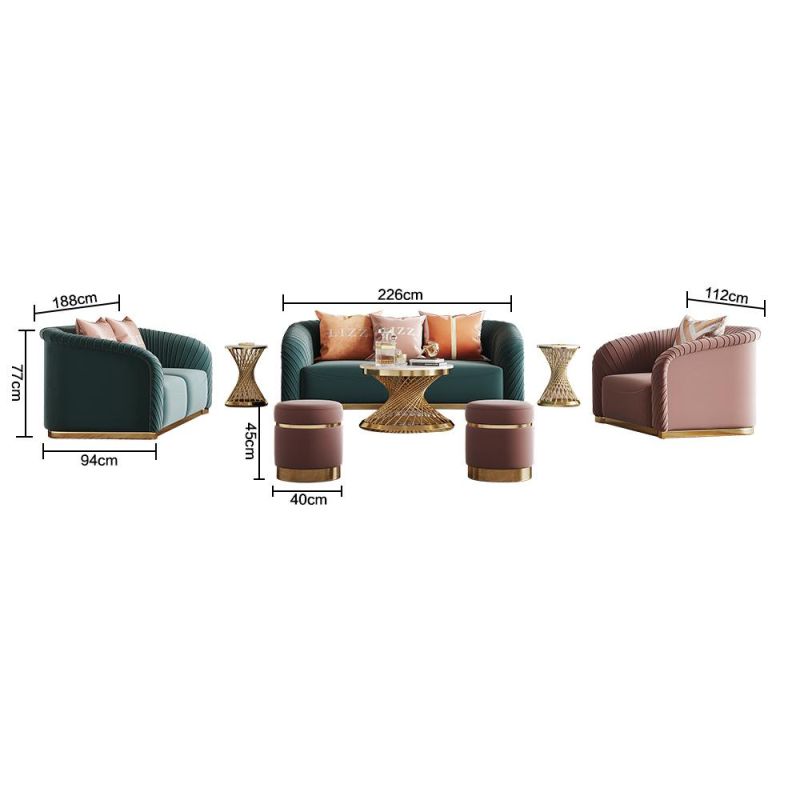 Lizz High Quality Living Room Modern Sectional Fabric Velvet Sofa Luxury Home Furniture Set with Unique Handcraft