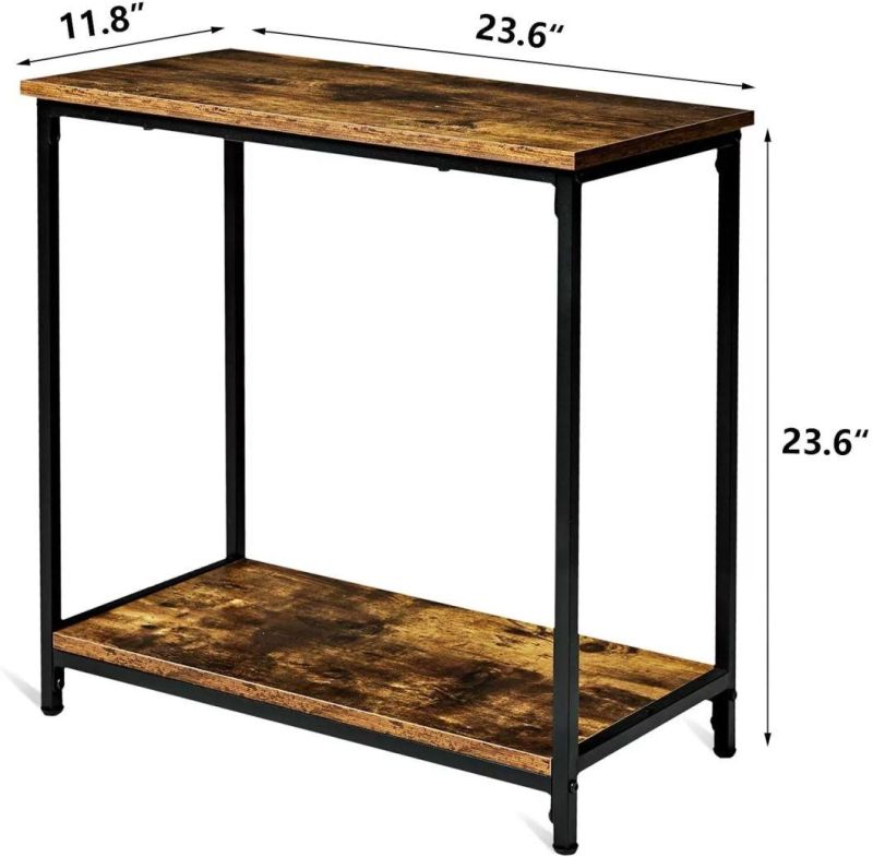 Industrial Side Table End Table with Shelf Narrow Table for Living Room