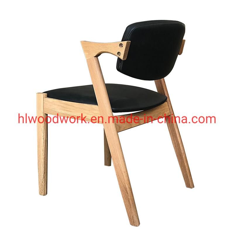 Oak Wood Z Chair Oak Wood Frame Natural Color Black PU Cushion and Back Dining Chair Coffee Shop Chair Home Furniture