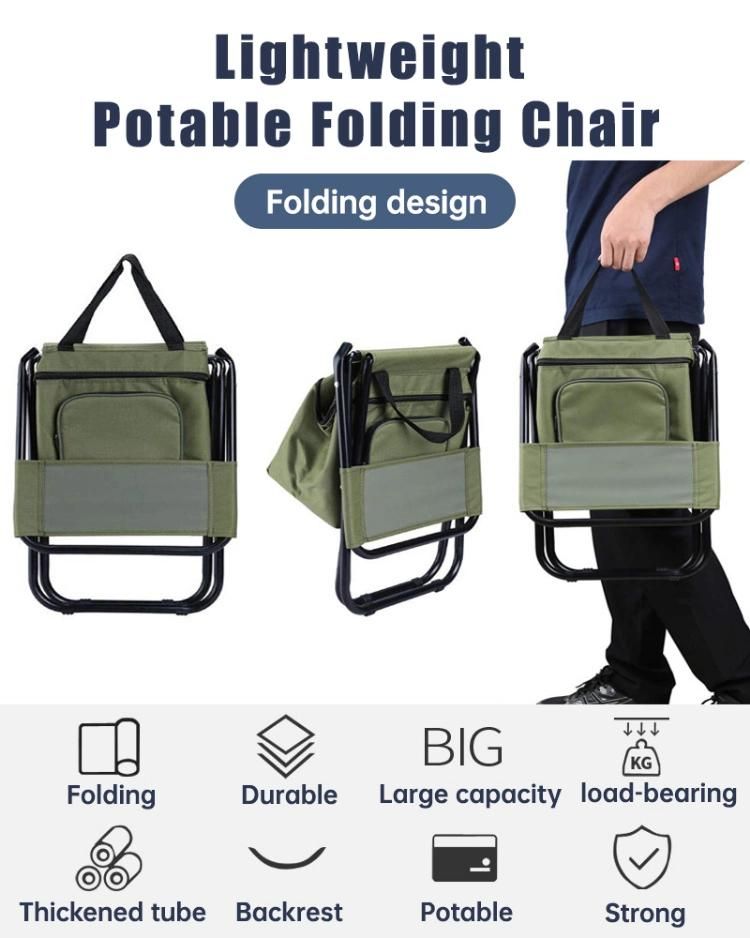 Outdoor Folding Chairs Fishing Portable Camping Stool Foldable Chair with Double Layer Oxford Fabric Cooler Bag for Fishing