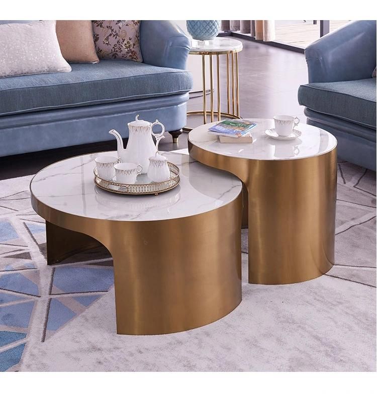 Metal Furniture Round Bright Marble Coffee Table