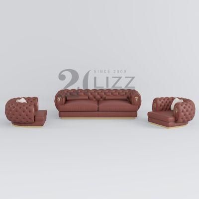 Antique Modern Design Living Room Sectional Home Furniture Euroepan Hotel Decor Tufted Red Genuine Leather Sofa