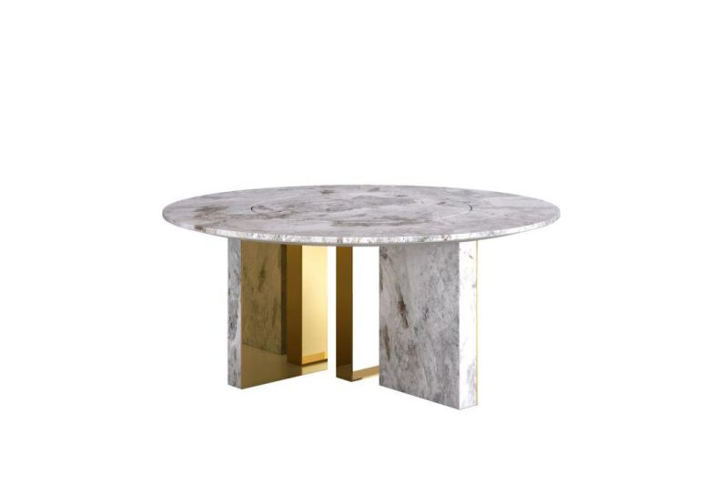 High Quality Luxury Modern Barcelona Natural Marble Piano Lacquer Mirror Stainless Metal Villa Restaurant Living Home Dining Table Dt04