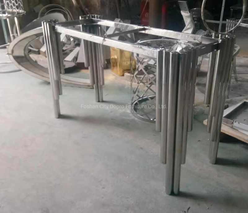 Popular Dining Table Silver Color with Artificial Marble Top