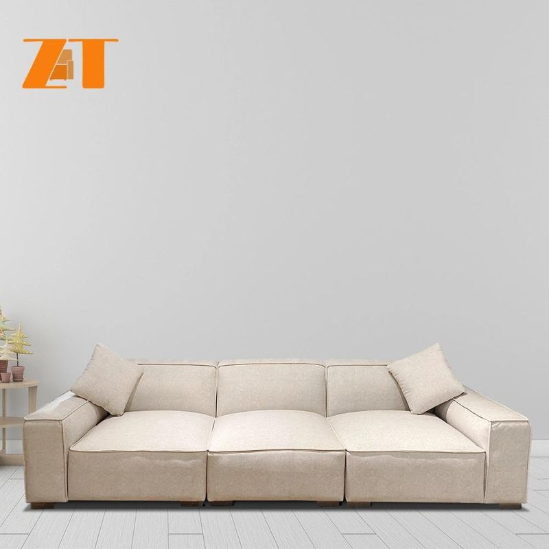 High End Sloping Arms Legs Home Furniture Modern Linen Sofa for Living Room