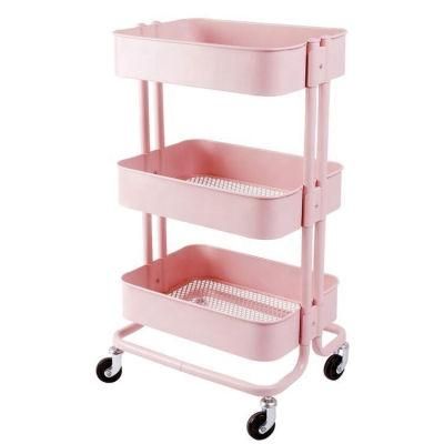 High Quality Multi-Tier Carbon Steel Kitchen Trolley on Wheel Vegetable Fruit Storage