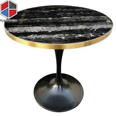 Round Marble Dining Table Modern with Black Tulip Metal Base