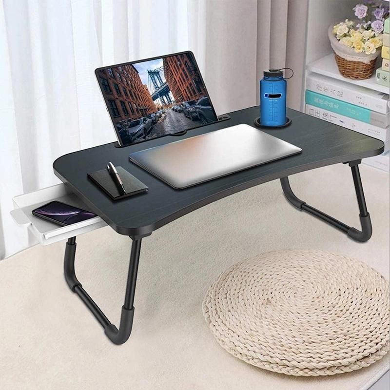 Foldable Laptop Bed Stand Desk Multi-Function Lap Bed Tray Table with Storage Drawer and Water Bottle Holder