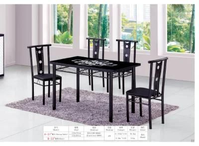 Kitchen Furniture Tempered Glass Top Metal Table Dining Chair Sets