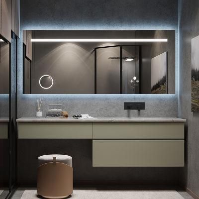 Modern Hot Selling Wall Mounted Solid Wood Cabinet Quartz Table Top Bathroom Vanity From China Suppliers with LED Lighted Mirror