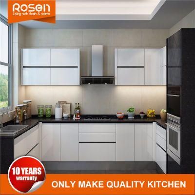 High Quality Modular White Lacquer Kitchen Cabinet with Black Quartz Stone