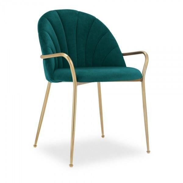Luxury Green Velvet Oyster Armchair Shell Stitched Back Padded Dining Chair