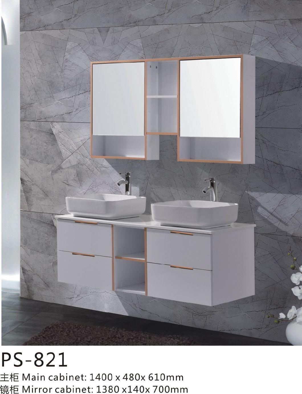 PVC Paint Free Wall Mounted Type Bathroom Cabinet Furniture with Ceramic Basin and Simple Mirror