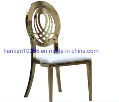 Cheap Banquet Chair White Leather Gold Stainless Steel Stackable Rental Wedding Dining Chair