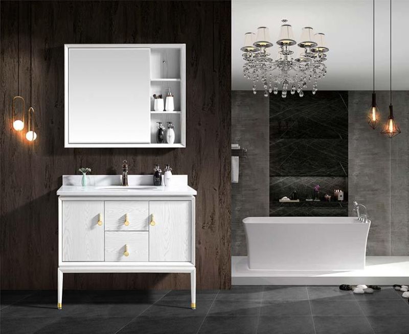 Classic White Marble Countertop Bathroom Cabinet with Mirror Cabinet