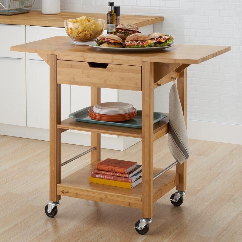 American Home Styles All Bamboo 1 Drawer Kitchen Rolling Microwave Cart on Wheels Kitchen Trolley