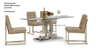 Dopro Classic Design Stainless Steel Dining Table D08 with Clear Tempered Glass