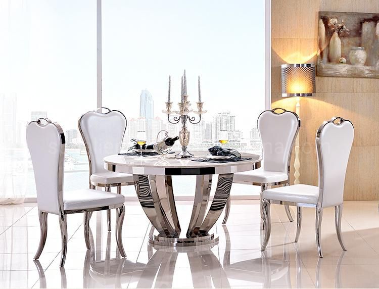 Hotel Restaurant Furniture Stainless Steel Round Stone Dining Table