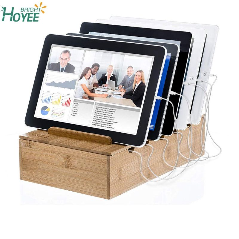 Natural Bamboo Charging Station Rack for Smartphones and Tablets