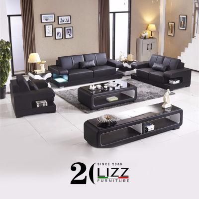 Modern Living Room Furniture Sectional Leather Sofa Set with LED