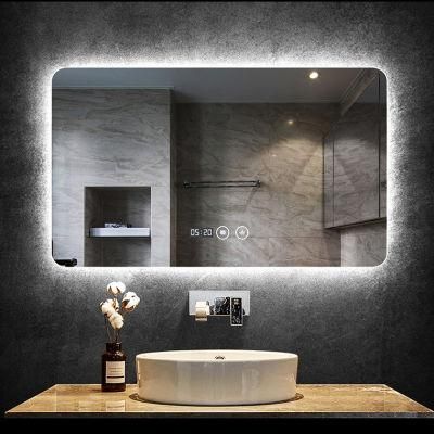 CE Cetificate Are Approved Luxury Interor Mirror Bathroom Backlit LED Wall Mirror with Digital Clock
