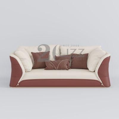 High Density Foam Modern Style Home Furniture Italian Design Living Room Red Genuine Leather Sofa