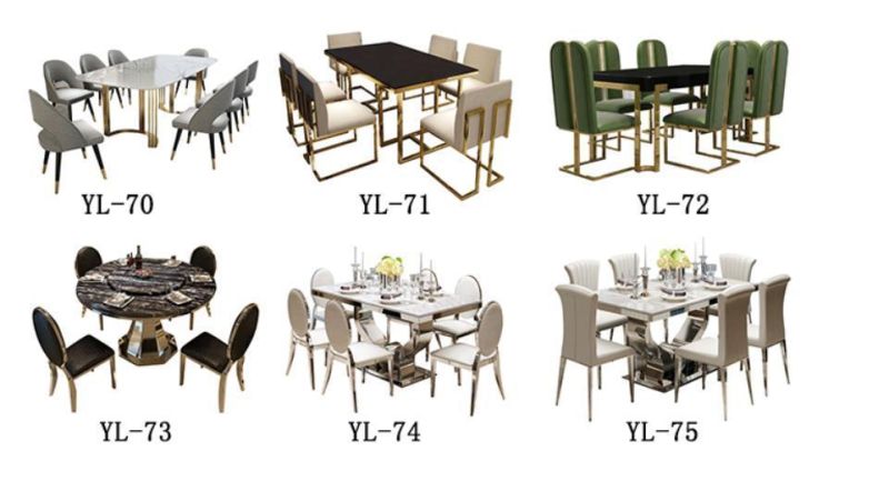 Stainless Steel Marble Dining Table Luxury Italian Dining Table Set 6 Chairs Modern Dining Room Furniture Marble Top Dining Table Set