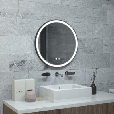 Wall Mounted Round Framed Metal Iron Lighted Backlit Bathroom Mirror with Dimmer Defogger