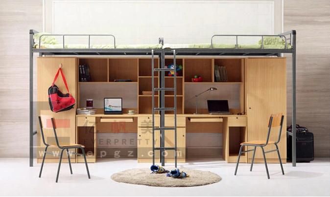 High Quality Modern Design School Use Metal Bunk Bed with Desk and Wardrobe