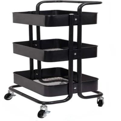 Steel Storage Home Kitchen Platform Rack Tray Rolling Cart Trolley