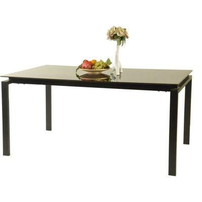 Hot Selling Simple High Tempered Glass and Metal Tube Dining Table with Black Square Legs