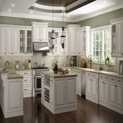 Foshan Factory Price Rta Modern Design Furniture Antique White Hard Wood Kitchen Cabinets with Island