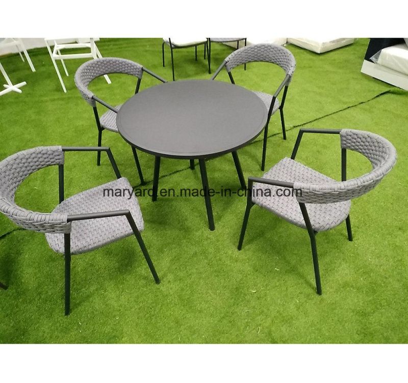 Modern Home Hotel Restaurant Rattan Wicker Rope Weaving Woven Garden Patio Outdoor Dining Aluminum Tables Chairs