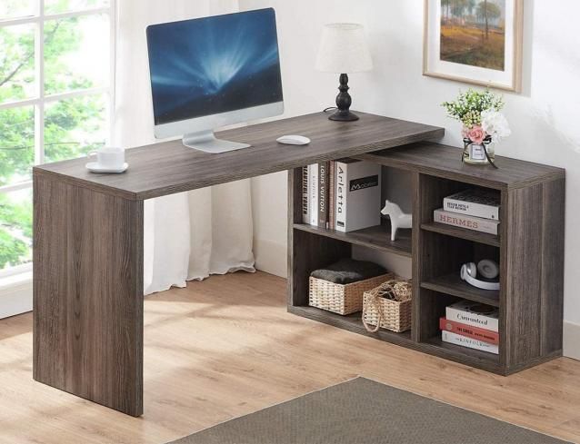 Captivating Free Rotating L and I Shaped Corner Writing Desk with Drawers Rustic