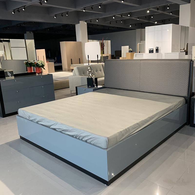 OEM/ODM High Quality Home Furniture Set Glossy Melamine King Size Bed Bedroom Furniture