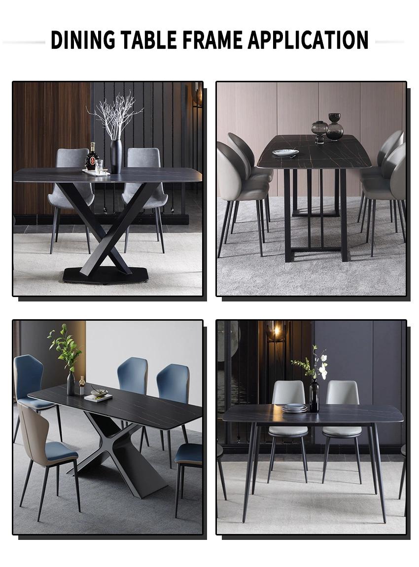 Modern Hotel Furniture Square Black Metal Legs Marble Dining Table