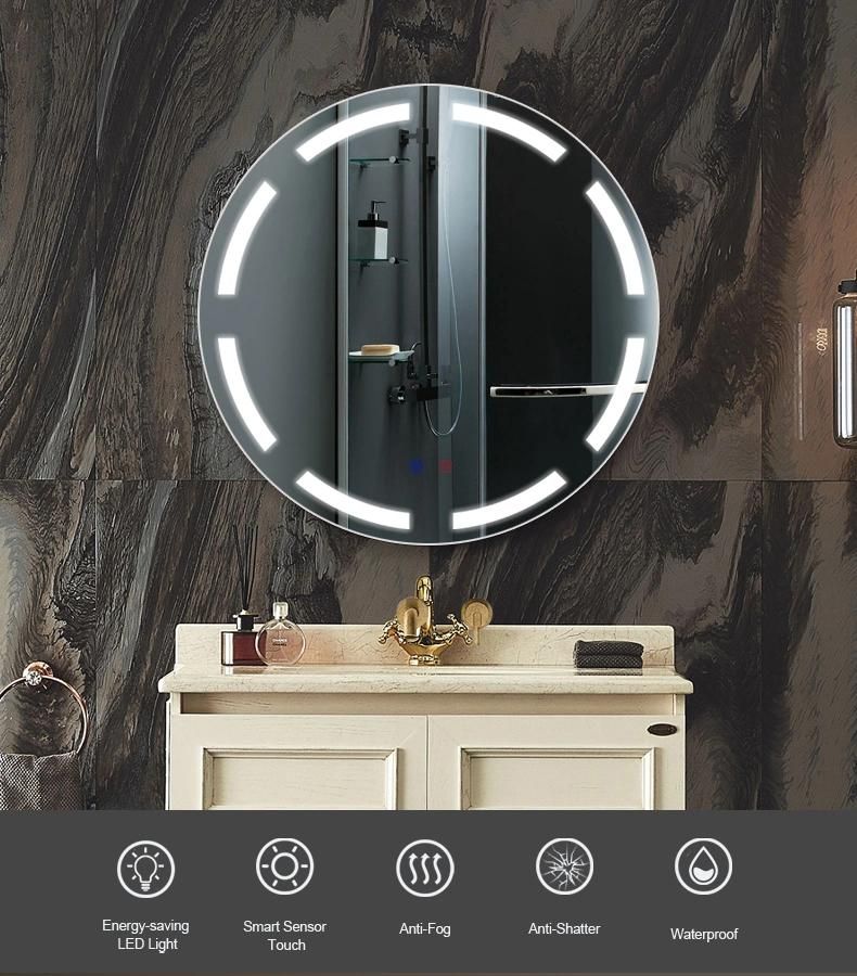 Bathroom Round LED Wall Mirror with Touch Sensor for Hotel