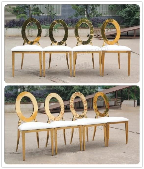 Round Back with Hollow High Quality Dining Room Wedding Gold Stainless Steel Chair Ycx-Ss28