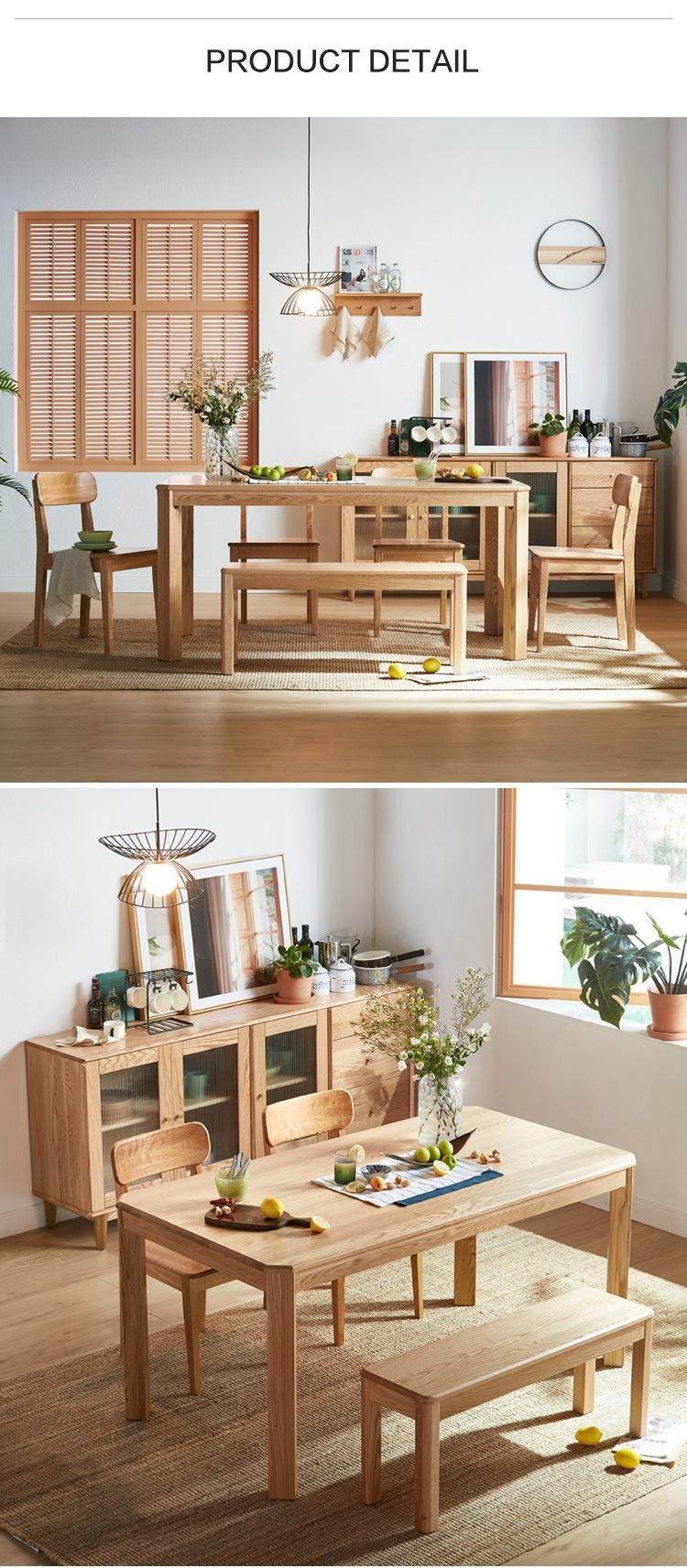 Furniture Modern Furniture Kitchen Cabinets Home Furniture Living Room Solid Wood Simple Oak Dining Table Natural Color Nordic Dining Table and Chair Set