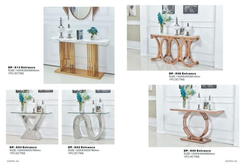 Stainless Steel Rose Gold Laminated Ring Base Post Console Table with Marble Top
