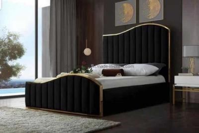 Golden Chromed Bed Frame Velvet Fabric Bed for Home and Hotel