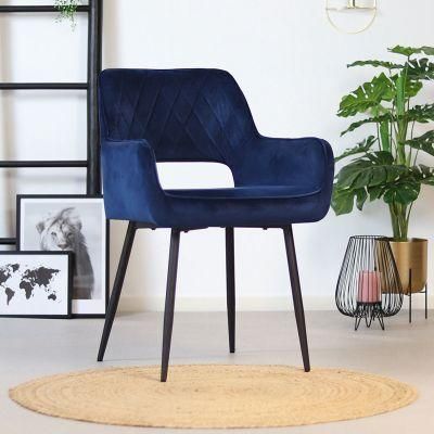 Home Furniture Metal Base Arm Upholstered Velvet Fabric Dining Chair