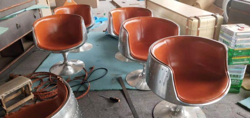 Antique Design Loft Style Tufted PU Leather Spitfire Retro Aluminium Bar Chair Aviator Tea Coffee Cup Shape Chair