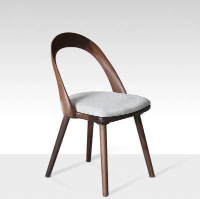 Solid Wood Dining Chair with Fabric Seat Elegant Round Backrest