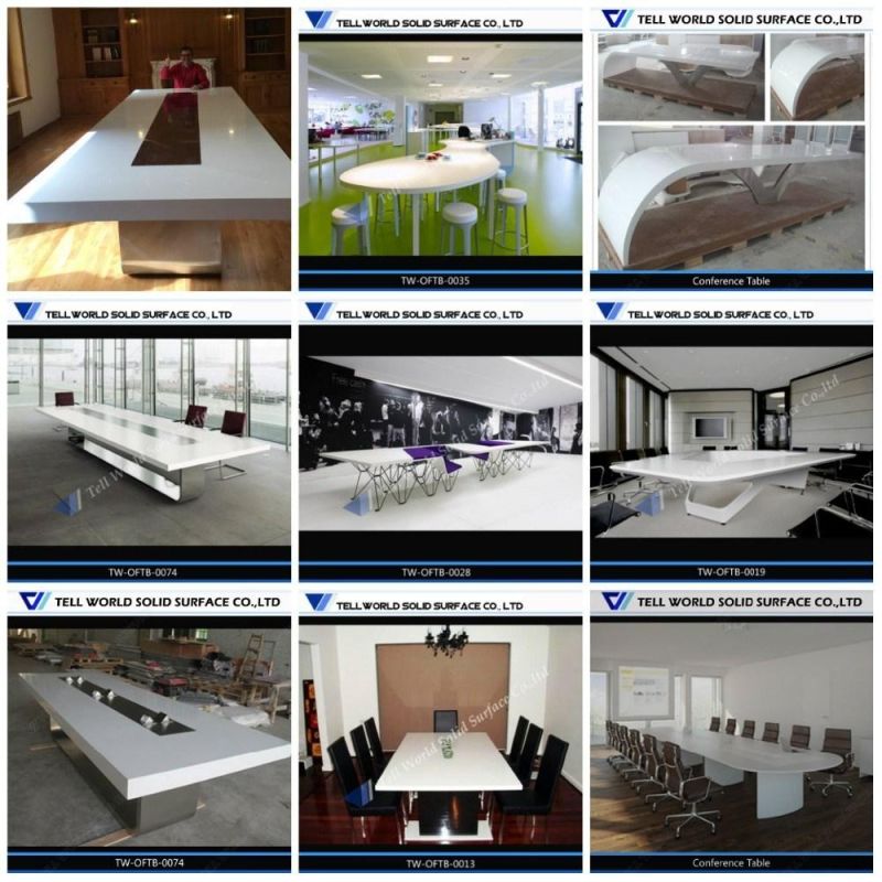 8 Person White High Gloss Modern Artificial Marble Top Smart Board Room Table Conference Table with Electronic Sockets