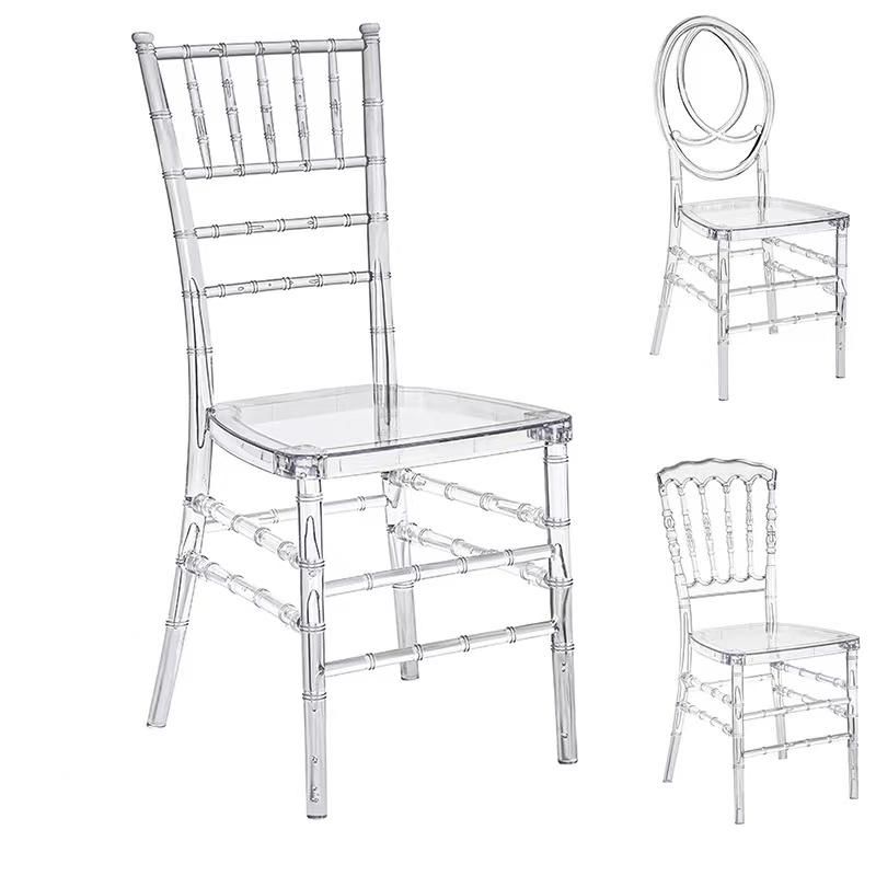 Wholesale White PP Plastic Tiffany Chair Banquet Dinning Style Clear Resin Crystal Transparente Wedding Napoleon Chairs