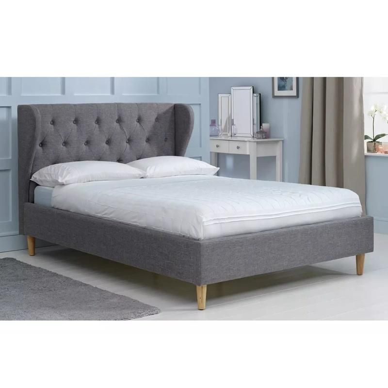 Grey King Size French Cheap Single Diamond Bedroom Furniture Bed Frame Upholstery Bed