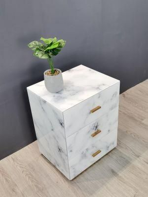 New Design Modern Domestic Marble Glass MDF White Nightstand