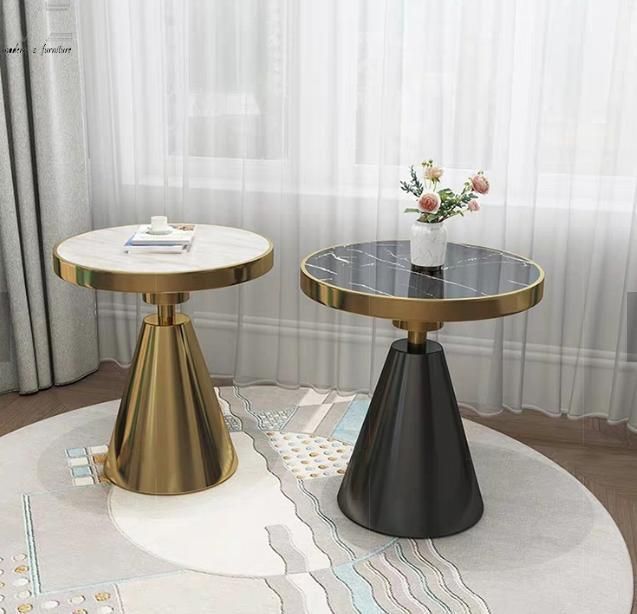 Luxury Modern Nordic Gold Stainless Steel Metal Legs Round Black Marble Coffee Table for Living Room