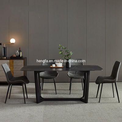 Modern Luxury Hotel Furniture Steel Black Marble Dining Table